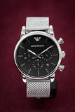 Emporio Armani Luigi Chronograph Black Dial Silver Mesh Bracelet Watch For Men - AR1811