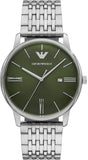 Emporio Armani Minimalist Green Dial Silver Steel Strap Watch for Men - AR11644