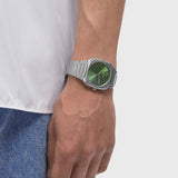 D1 Milano Square Eden Green Dial Silver Steel Strap Watch for Men - D1-SQBJ06