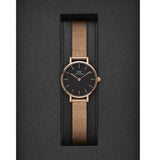Daniel Wellington Petite Pressed Melrose Black Dial Rose Gold Mesh Strap Watch For Women - DW00100440