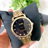 Coach Delancey Black Dial Gold Steel Strap Watch for Women - 14502813