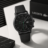 Lacoste Replay Chronograph Black Dial Black Leather Strap Watch for Men - 2011177