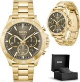 Hugo Boss Troper Chronograph Green Dial Gold Steel Strap Watch For Men - 1514059