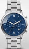 Fossil Neutra Chronograph Blue Dial Silver Steel Strap Watch for Men - FS5792