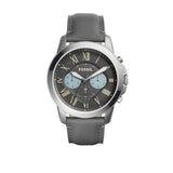 Fossil Grant Chronograph Gunmetal Grey Dial Grey Leather Strap Watch for Men - FS5183