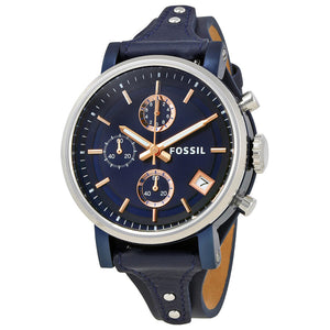 Fossil Boyfriend Sport Chronograph Blue Dial Blue Leather Strap Watch for Women - ES4113