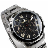 Fossil Grant Chronograph Black Dial Silver Steel Strap Watch for Men - FS4994