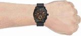 Fossil Machine Chronograph Black Dial Black Leather Strap Watch for Men - FS5586