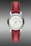 Burberry The City Silver Dial Red Leather Strap Watch for Women - BU9129