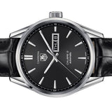 Tag Heuer Carrera Automatic Black Dial Black Leather Strap Watch for Men - WAR201A.FC6266
