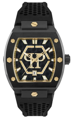 Philipp Plein Hexagon Phantom Black Dial Black Silicone Strap Watch For Men- PWPUA0224