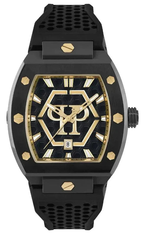 Philipp Plein Hexagon Phantom Black Dial Black Silicone Strap Watch For Men- PWPUA0224