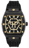 Philipp Plein Hexagon Phantom Black Dial Black Silicone Strap Watch For Men- PWPUA0224