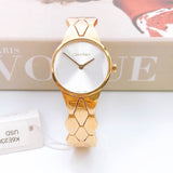 Calvin Klein Snake Silver Dial Yellow Gold Steel Strap Watch For Women - K6E23546