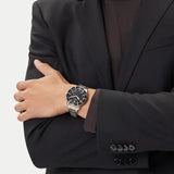 Emporio Armani World Explorer Solar Powered Chronograph Black Dial Two Tone Steel Strap Watch for Men - AR11680