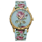 Gucci G Timeless Floral Turquoise Dial Turquoise Leather Strap Watch For Women - YA1264085