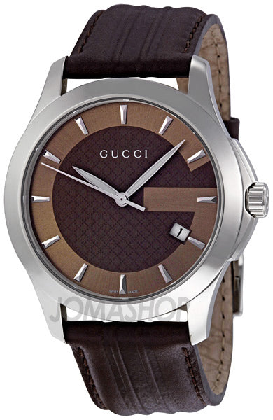 Gucci G Timeless Quartz Brown Dial Brown Rubber Strap Watch For Men - YA126403