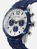 Guess Caliber Chronograph White Dial Blue Rubber Strap Watch for Men - W0864G6