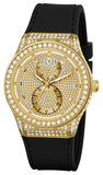 Guess Princess Crystals Gold Dial Black Silicone Strap Watch For Women - GW0439L2
