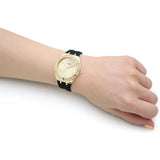 Guess Cosmo Diamonds Gold Dial Black Rubber Strap Watch for Women - GW0034L1