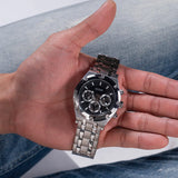 Guess Surge Chronograph Black Dial Silver Steel Strap Watch for Men - W1258G1