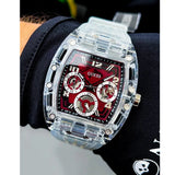 Guess Phoenix Quartz Burgundy Dial Transparent Silicone Strap Watch For Men - GW0499G9