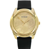 Guess Cubed Analog Gold Dial Black Silicone Strap Watch For Women - GW0665L1