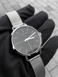 Calvin Klein Even Black Dial Silver Mesh Bracelet Watch for Women - K7B21121