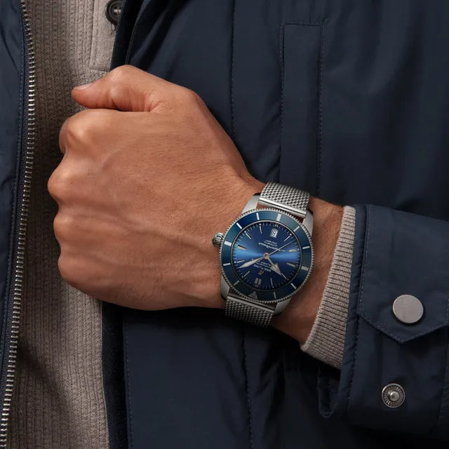 Breitling Superocean Heritage B20 Automatic 44 Blue Dial Silver Mesh Bracelet Watch for Men - AB2030161C1A1