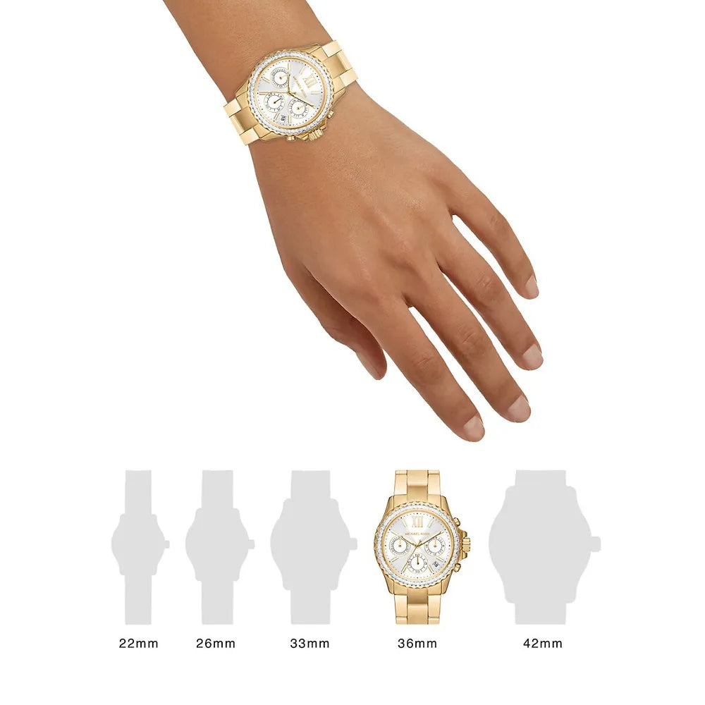 Michael Kors Everest Chronograph White Dial Gold Steel Strap Watch For Women - MK7212
