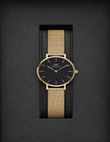 Daniel Wellington Classic Petite Black Dial Gold Mesh Bracelet Watch For Women - DW00100347
