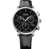 Hugo Boss Chronograph Black Dial Black Leather Strap Watch For Men - 1513266
