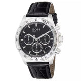 Hugo Boss Hero Chronograph Black Dial Black Leather Strap Watch For Men - 1513752