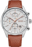 Hugo Boss Grand Prix White Dial Brown Leather Strap Watch for Men - 1513475