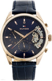 Tommy Hilfiger Baker Chronograph Quartz Blue Dial Blue Leather Strap Watch For Men - 1710451