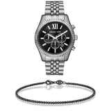 Michael Kors Lexington Chronograph Black Dial Black Steel Strap Watch For Men - MK8602