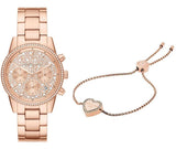 Michael Kors Ritz Chronograph Rose Gold Dial Rose Gold Steel Strap Watch For Women - MK7302