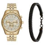 Michael Kors Lexington Chronograph Gold Dial Gold Steel Strap Watch For Men - MK8579