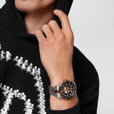 Philipp Plein The $kull Diver Black Dial Silver With Rose Gold Stainless Steel Strap Watch For Men- PWOAA0822