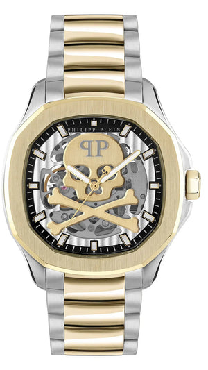 Philipp Plein High-Conic Automatic Gold Dial Silver & Gold Stainless Steel Strap Watch For Men - PWRAA0323
