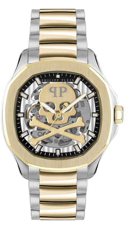 Philipp Plein High-Conic Automatic Gold Dial Silver & Gold Stainless Steel Strap Watch For Men - PWRAA0323