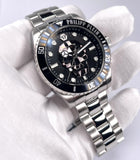 Philipp Plein The $kull Diver Black Dial Silver Stainless Steel Strap Watch For Men- PWOAA0522