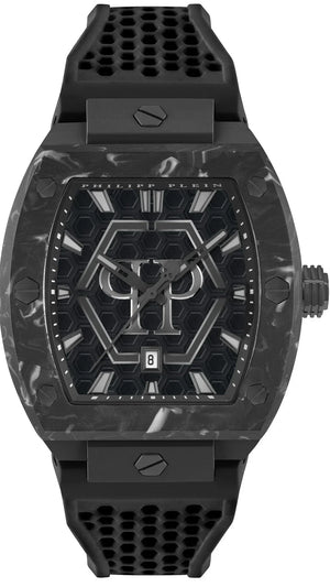 Philipp Plein Hexagon Phantom Black Dial Black Silicone Strap Watch For Men- PWPUA0624