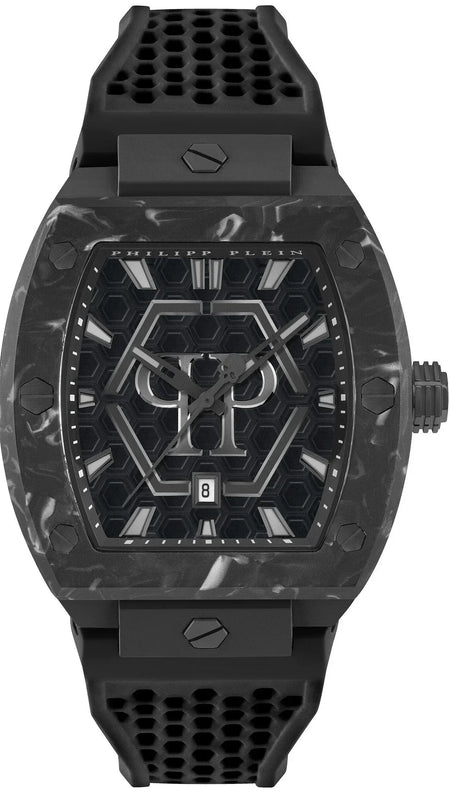 Philipp Plein Hexagon Phantom Black Dial Black Silicone Strap Watch For Men- PWPUA0624