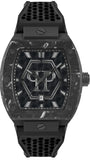 Philipp Plein Hexagon Phantom Black Dial Black Silicone Strap Watch For Men- PWPUA0624