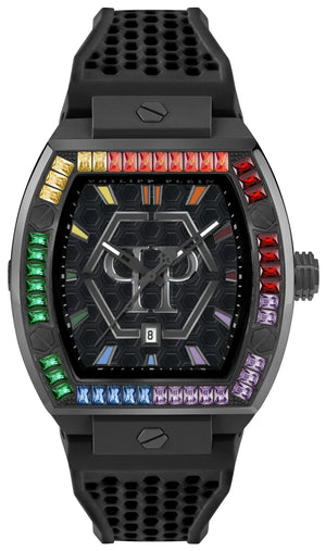Philipp Plein Hexagon Phantom Black Dial Black Silicone Strap Watch For Men- PWPUA0324