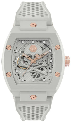 Philipp Plein The Skeleton White Dial White Silicone Strap Watch for Men - PWVBA0123