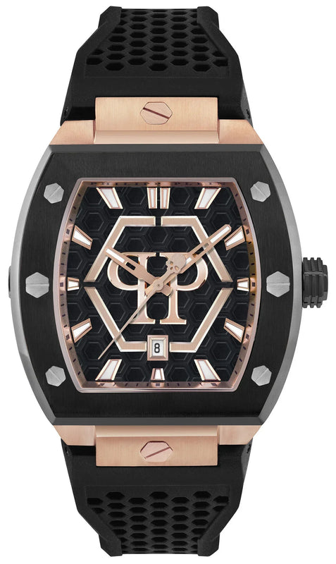 Philipp Plein Hexagon Phantom Black Dial Black Silicone Strap Watch For Men- PWPUA0124