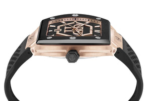 Philipp Plein Hexagon Phantom Black Dial Black Silicone Strap Watch For Men- PWPUA0124