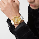 Philipp Plein The Skull Gold Dial White Silicone Strap Watch for Men - PWAAA1221